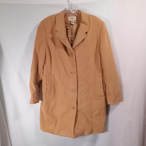 L.L.Bean Camel Wool Cashmere Blend Pea Coat Size 14P - Picture 1 of 5